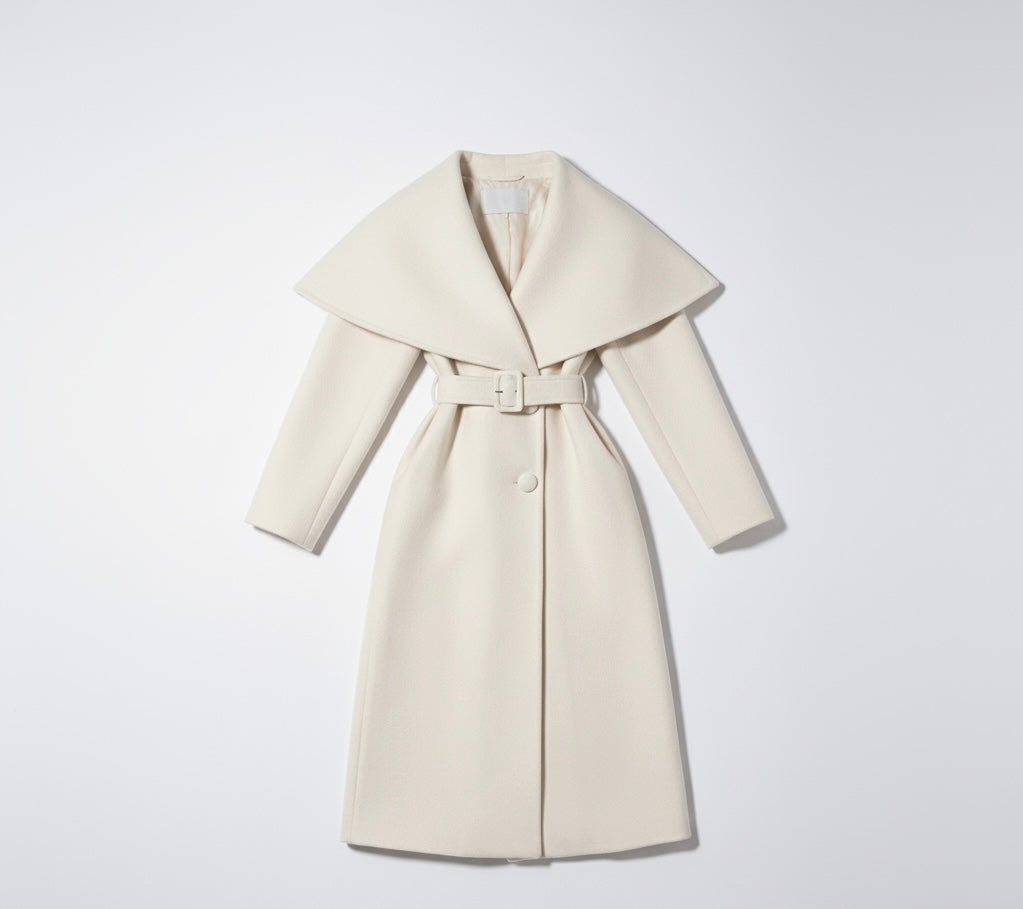 Trendy Belted Waist Woolen Coat Maxi Length 2025 Autumn/Winter