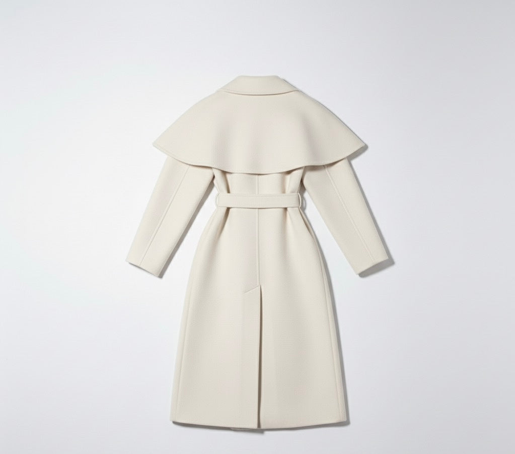 Trendy Belted Waist Woolen Coat Maxi Length 2025 Autumn/Winter